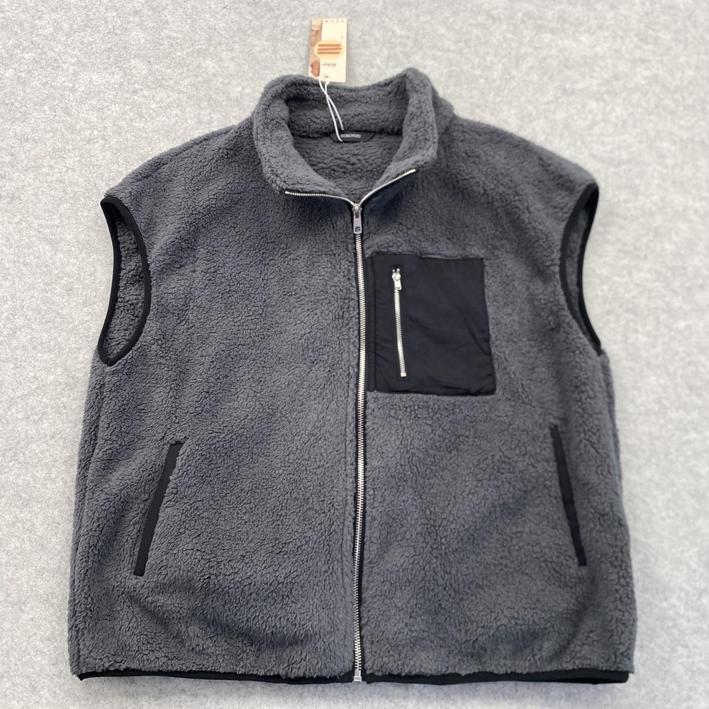 Dokotoo Vest Mens Medium Gray Fleece Full Zip Chest Pocket Hiking Sherpa